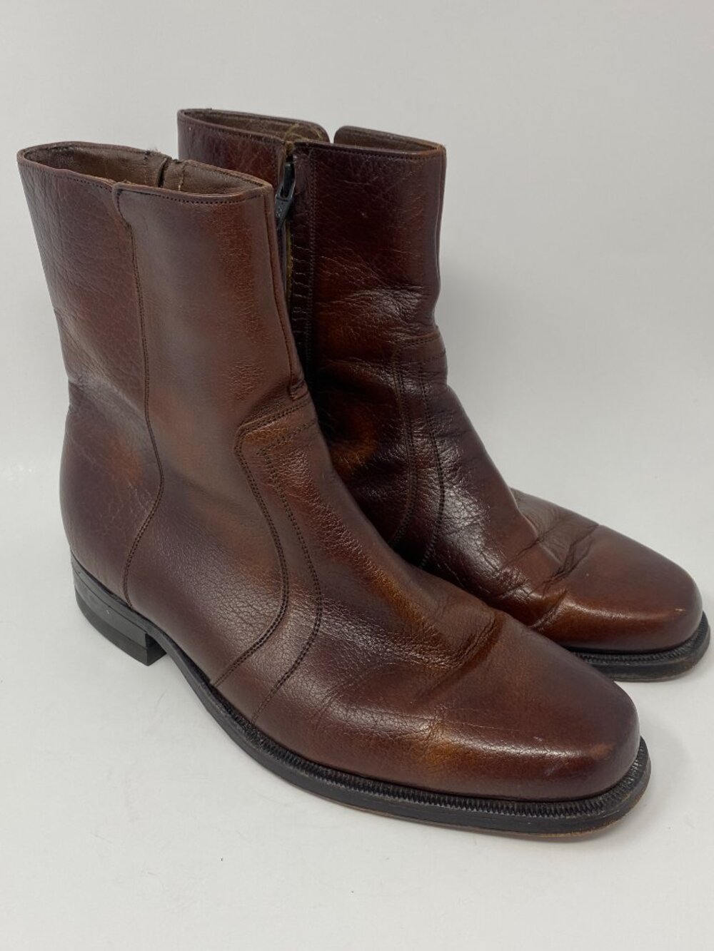 Vintage Florsheim Chelsea Beatle Boots Mens 8 E Wide Brown Ankle Zipper 31281